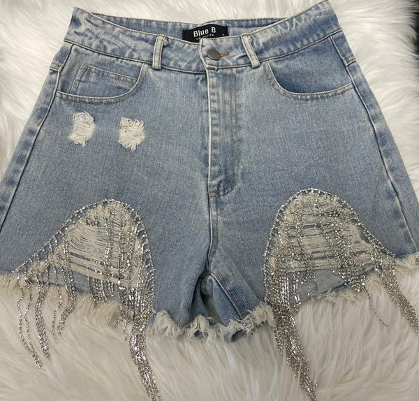 Denim Rhinestone Shorts